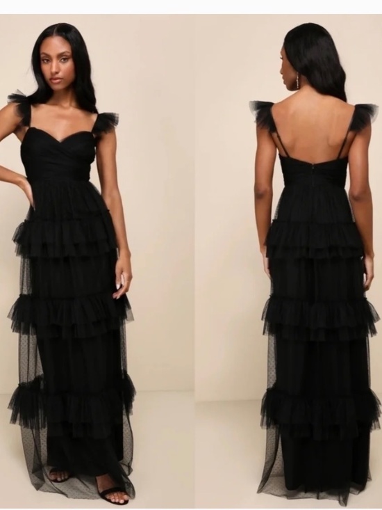 Lulus Dresses & Skirts - NWOT Lulus Pure Radiance Black Mesh Swiss Dot Tiered Maxi Dress M